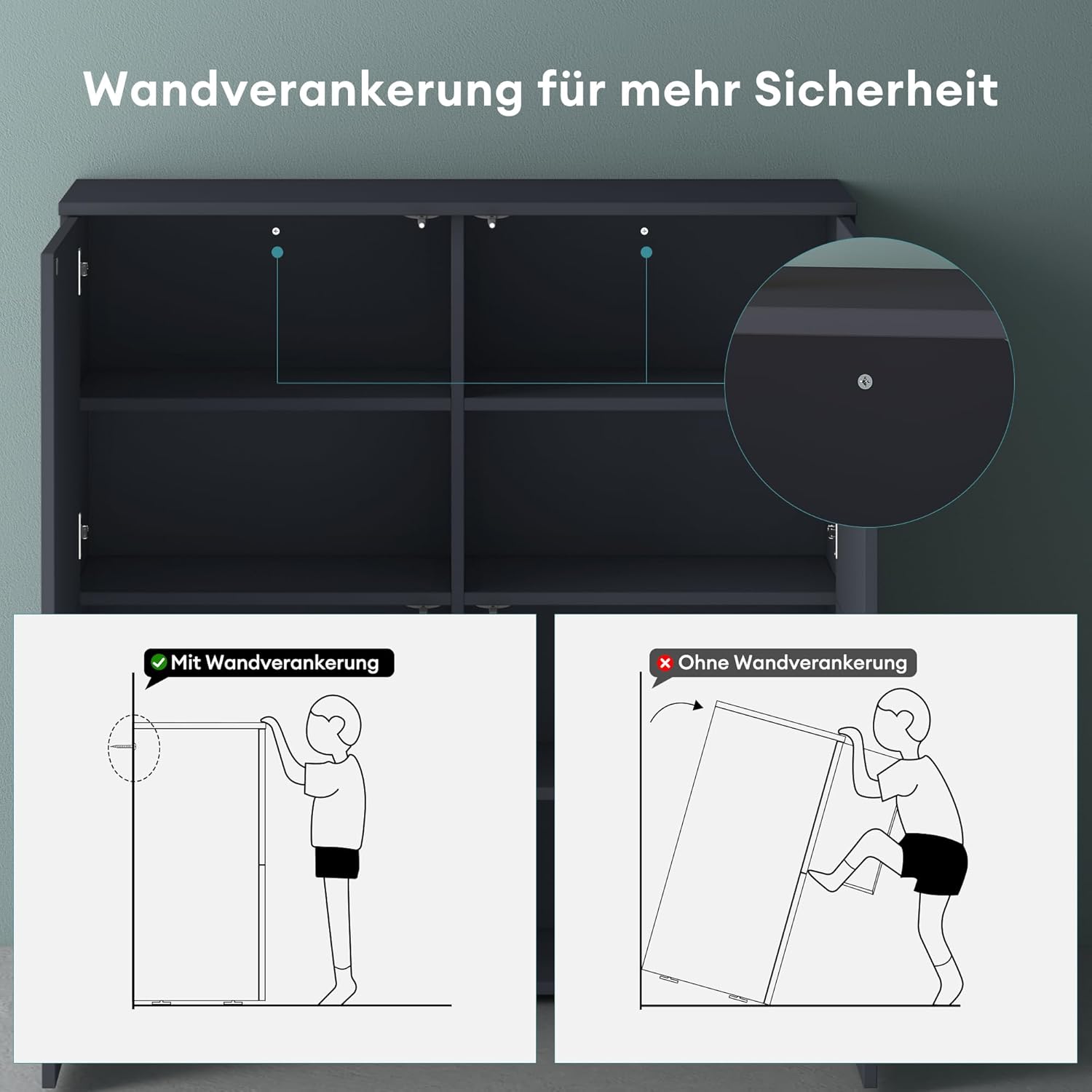 Mai & Mai Möbel Kommode Aufbewahrungsschrank mit 4 Türen in Anthrazit matt Sideboard Schrank Mehrzweckschrank BTH: 76x36,4x74 cm Schrank04