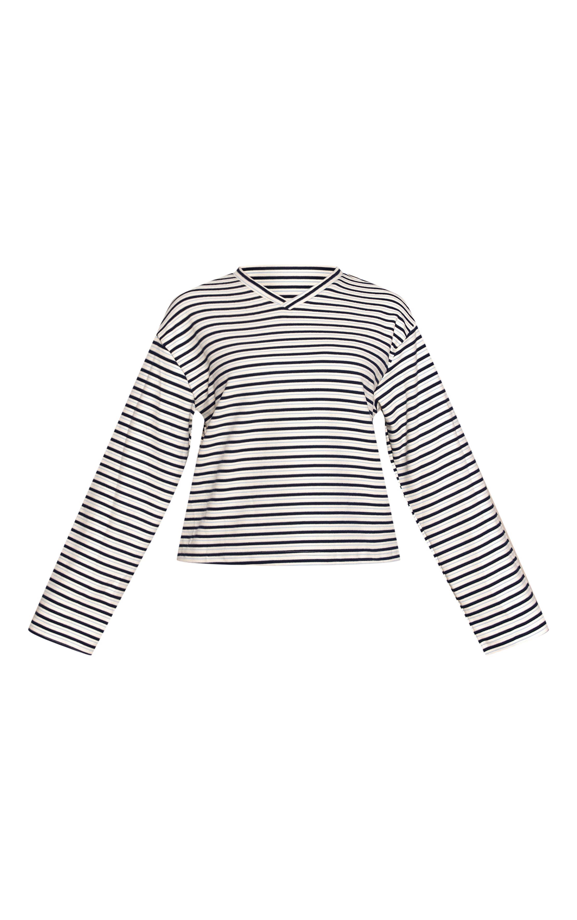 Crème Top Court Col V À Rayures Doux Petite Taille