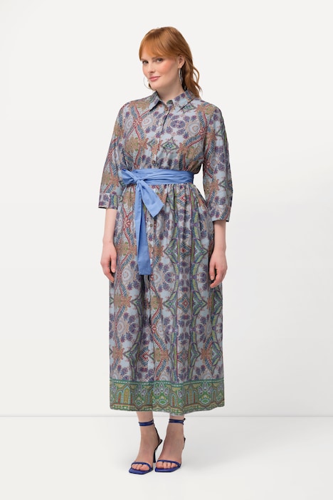 Hemdblusenkleid, Paisley, A-Linie, Rundhals, 3/4-Arm