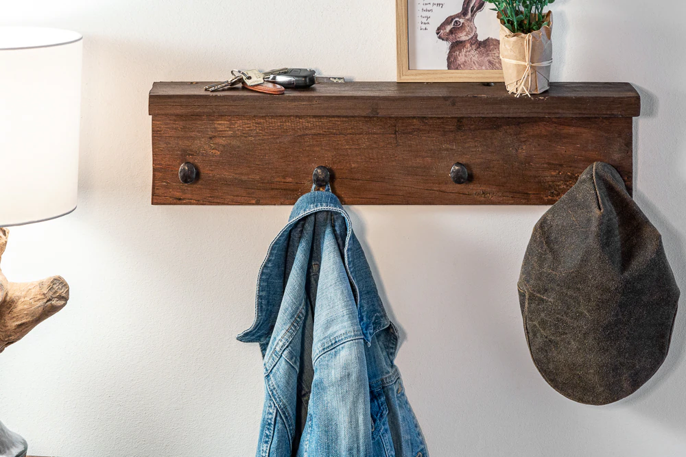 riess-ambiente Wandgarderobe HEMINGWAY - 60cm natur recyceltes Teakholz mit Ablage massiv