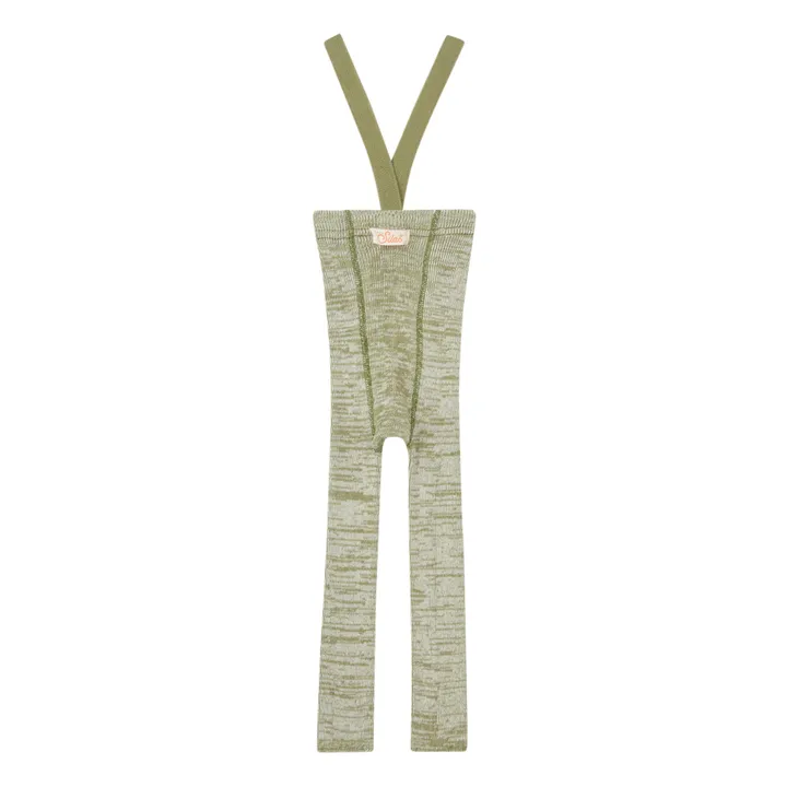 Silly Silas Collants à Bretelles Coton Bio Sans Pieds | Vert chiné
