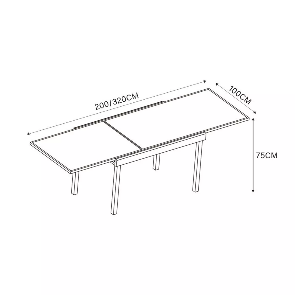 Table de jardin extensible en verre 12 places (200/320 x 100 cm) Murano Bleu pétrole