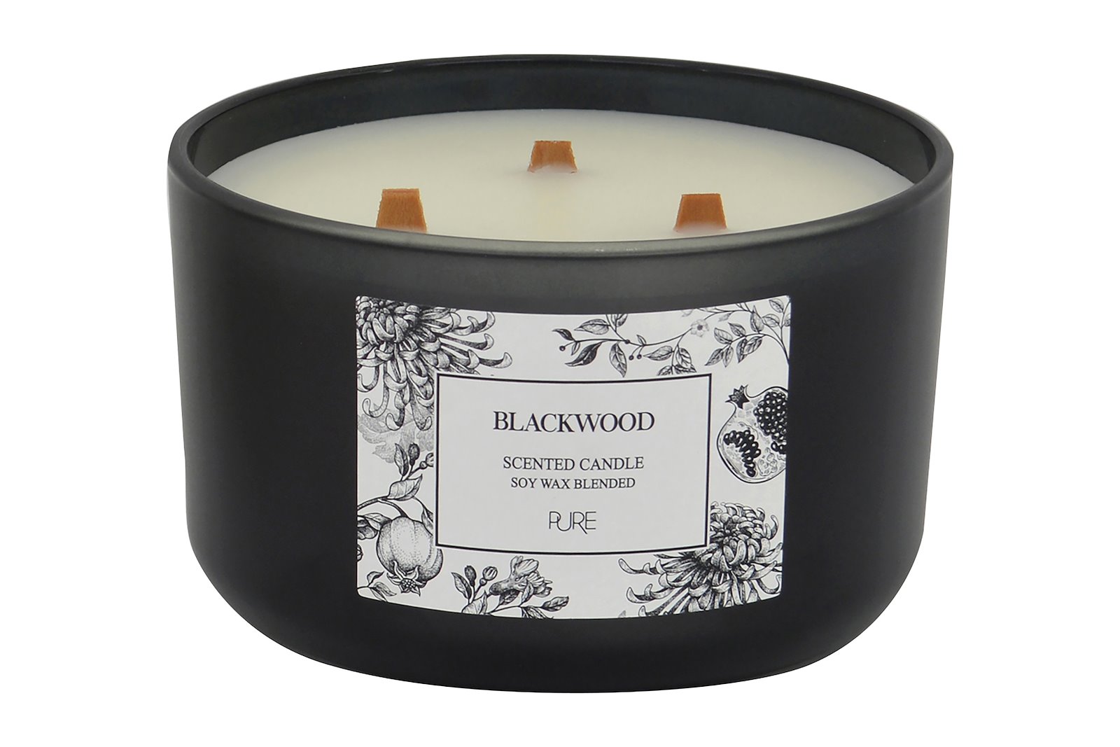 Blackwood duftlys Hvit og sort Ø:12,8 H:7,8 cm. Tre stk veker i tre.
