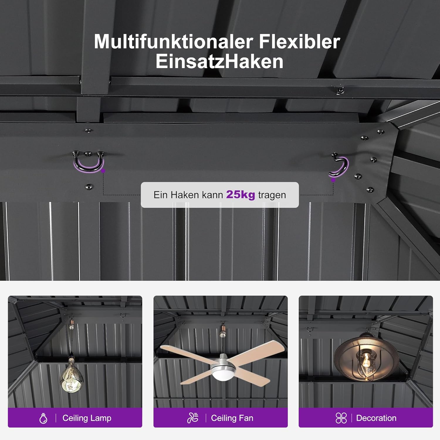 PURPLE LEAF Alu Pavillon 3 x 4 m Wasserdicht Stabil Winterfest Gartenpavillon mit Seitenteile Hardtop Pavillon mit Stahldach, Grau
