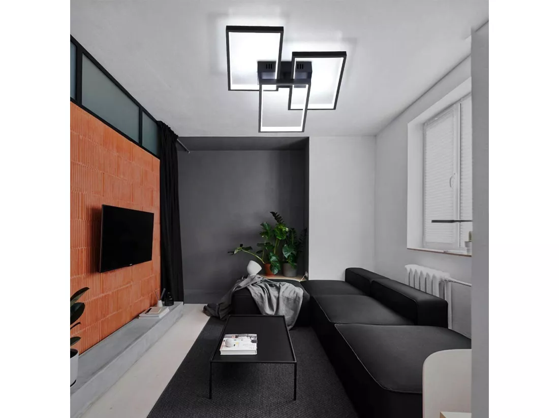 NETTLIFE Plafonnier LED 63W dimmable avec télécommande design moderne en métal noir pour chambre à coucher salle à manger salon bureau