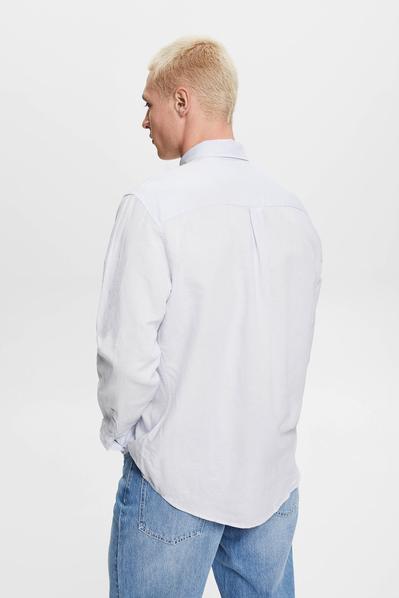 Camisa básica de linho de corte regular - Azul