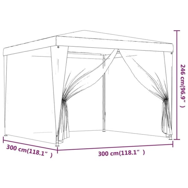 vidaXL Festtelt med 4 sidevegger av netting blå 3x3 m HDPE