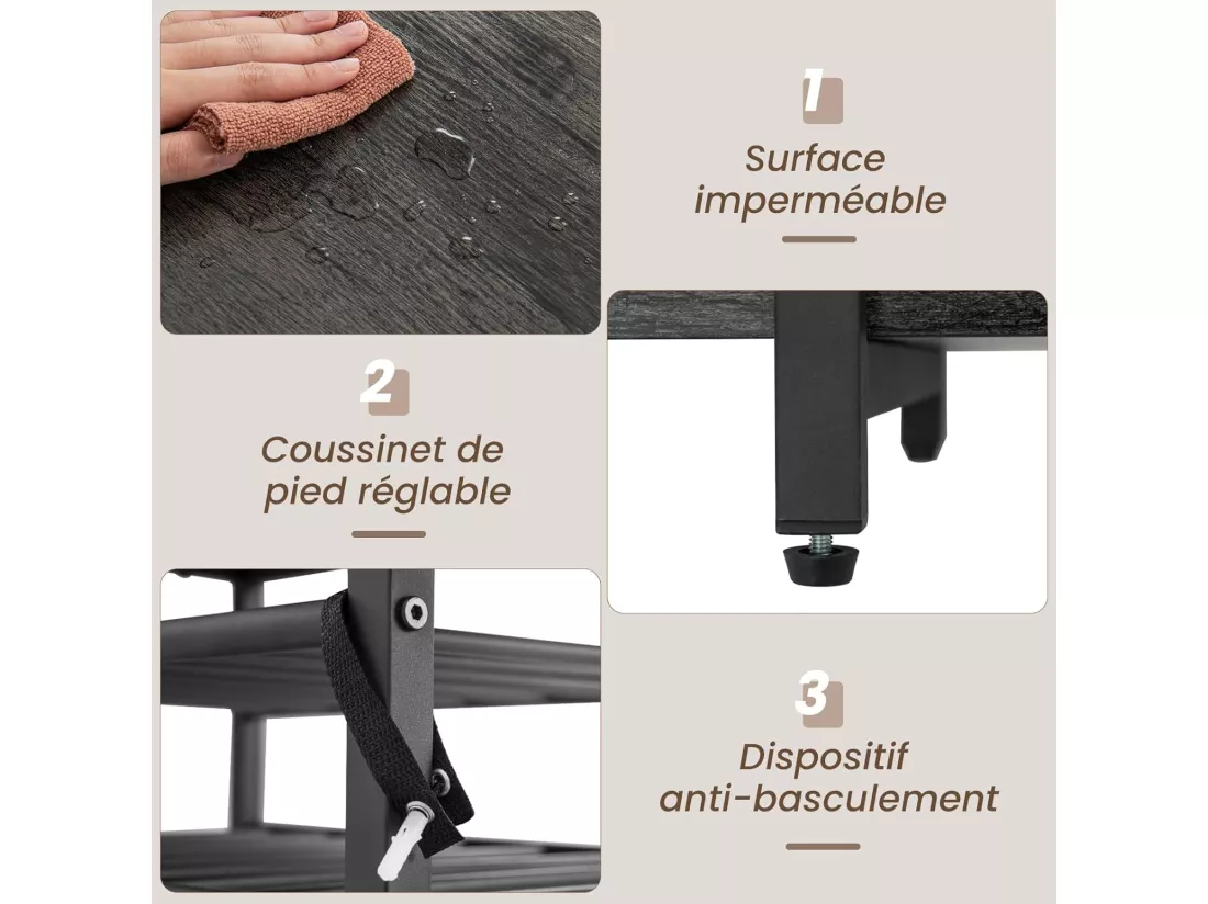 Bar à vin industriel, étagère à vin 21 bouteilles, prises de courant, 2 ports usb, gris