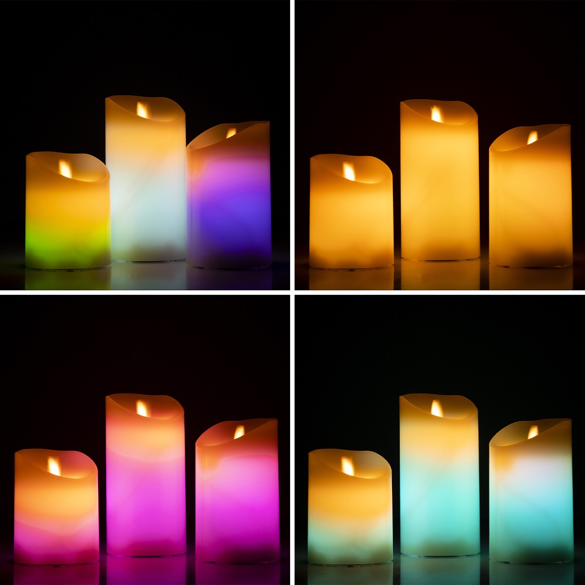 Bougies LED multicolores - Effet Flamme - 3 Unités