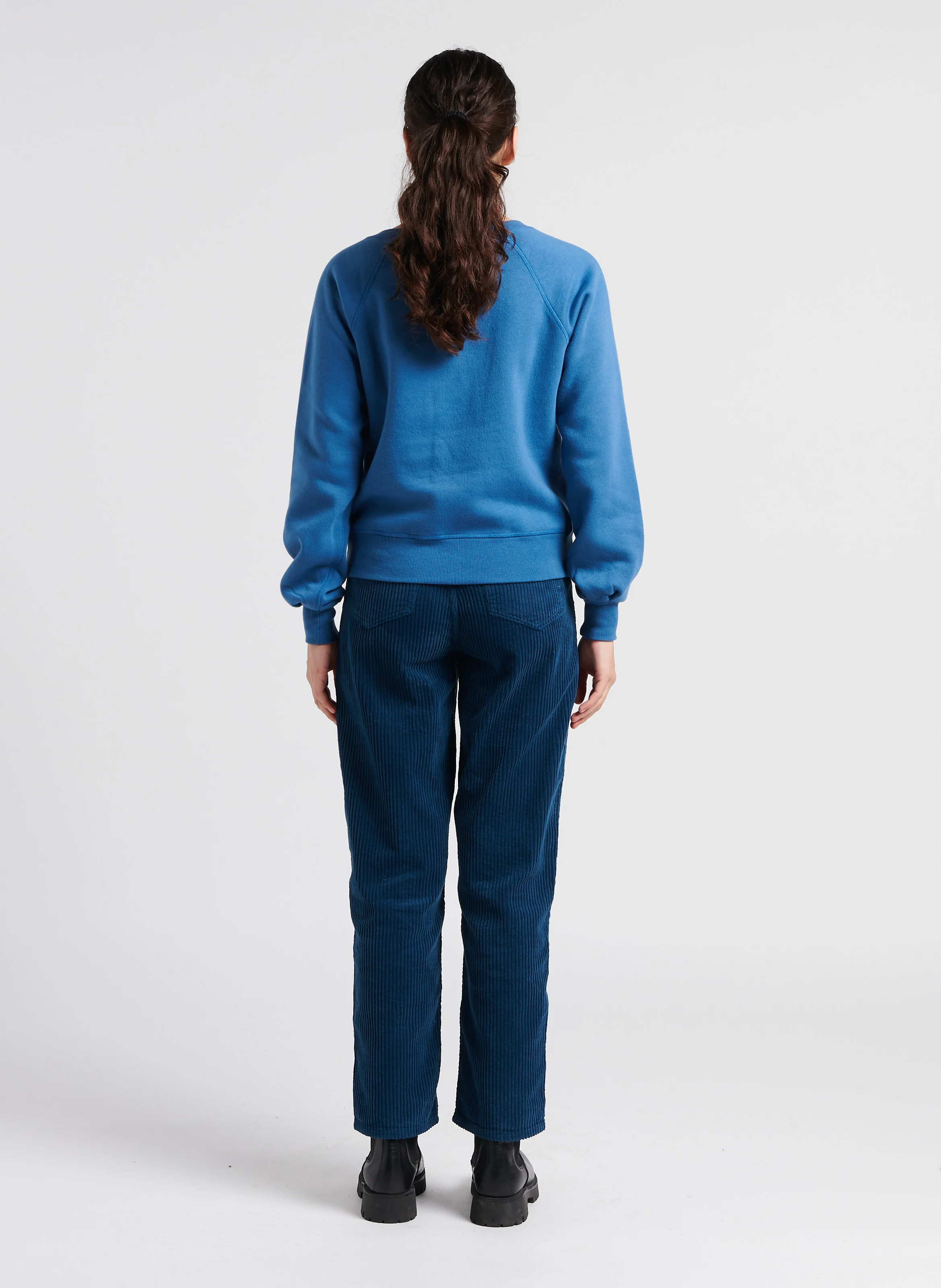 SHIVA - Sweat col V sérigraphié en coton mélangé| Bleu