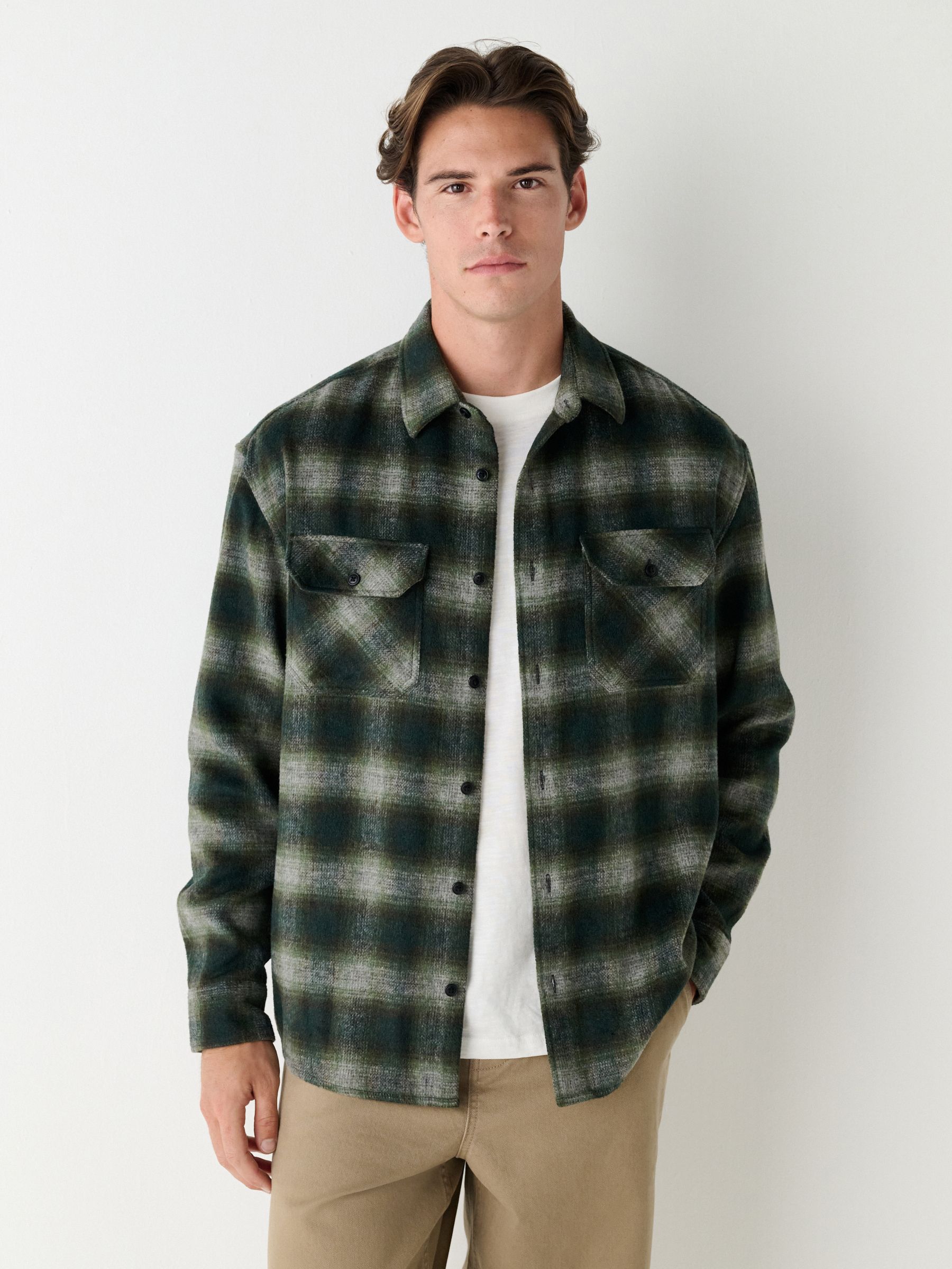 Groen - Twin Pocket Long Sleeve Check Overshirt
