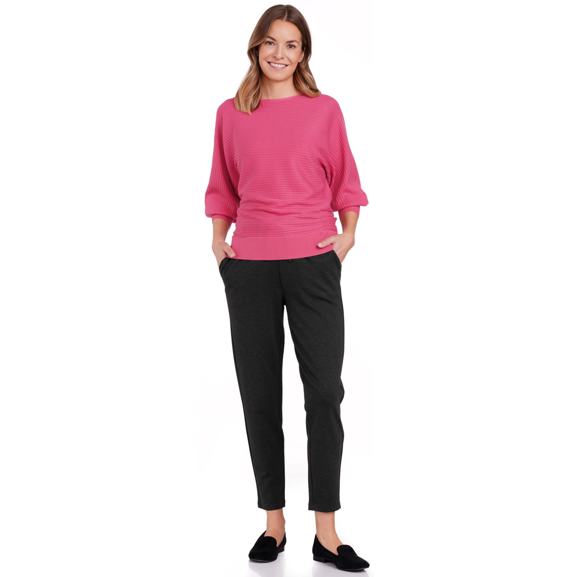 Gina Benotti Damen Strickpullover mit Fledermaus-Ärmeln pink