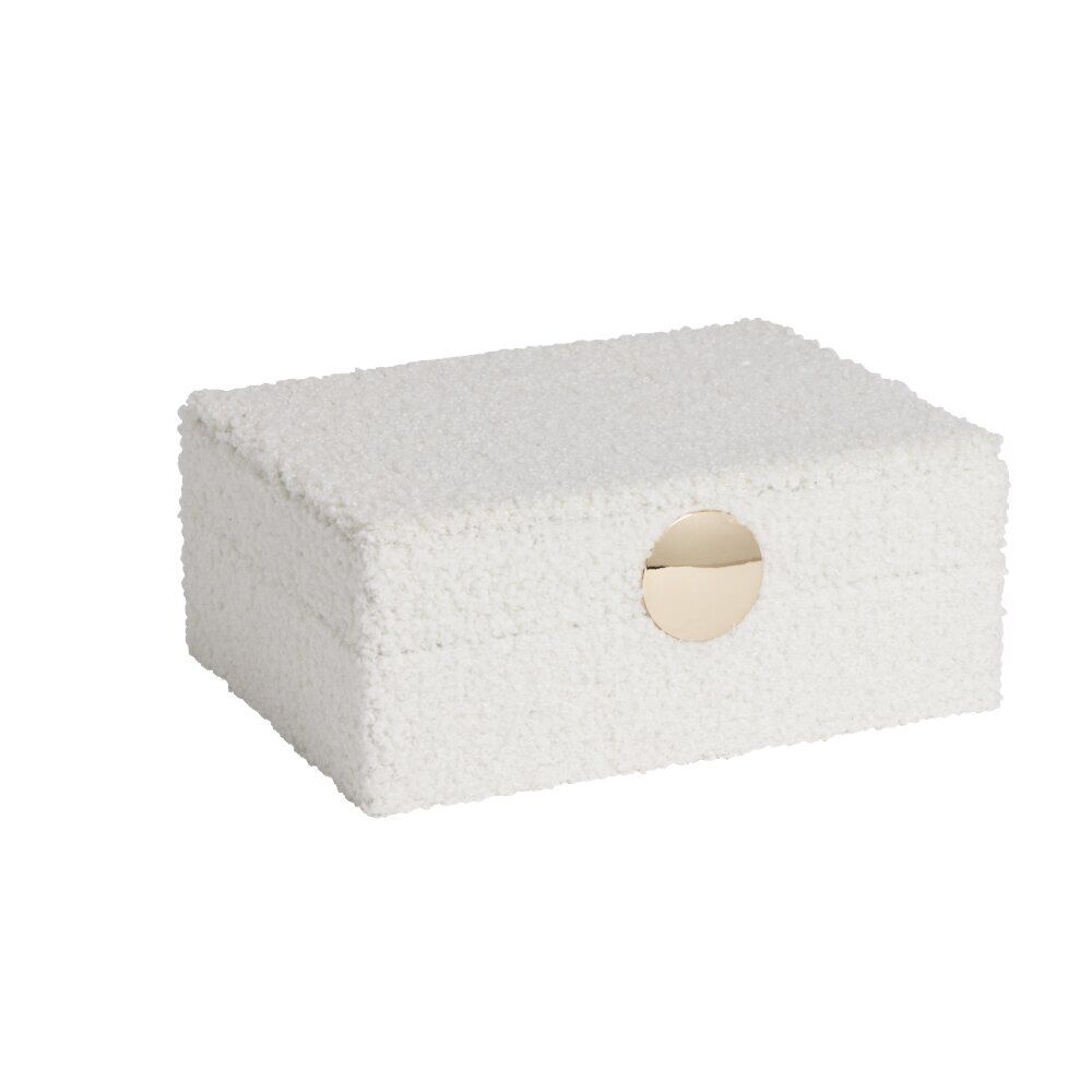 Boîte à bijoux en bois revêtement tissu bouclette blanc