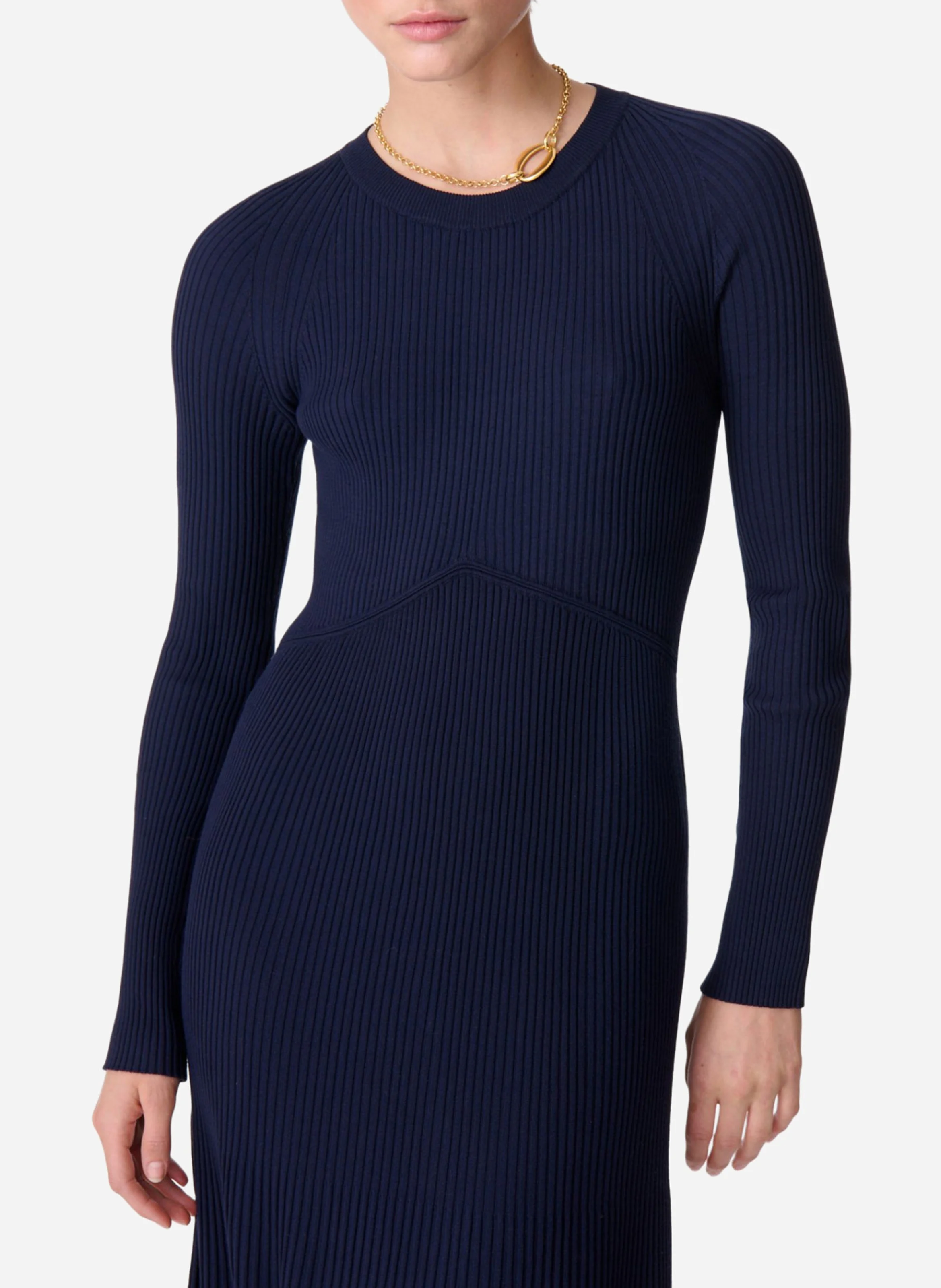 ELISA - Robe midi ajustée et évasée sur le bas | Bleu