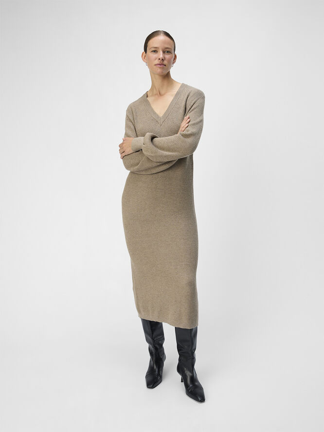 Object OBJMALENA L/S KNIT DRESS NOOS Fossil/melange