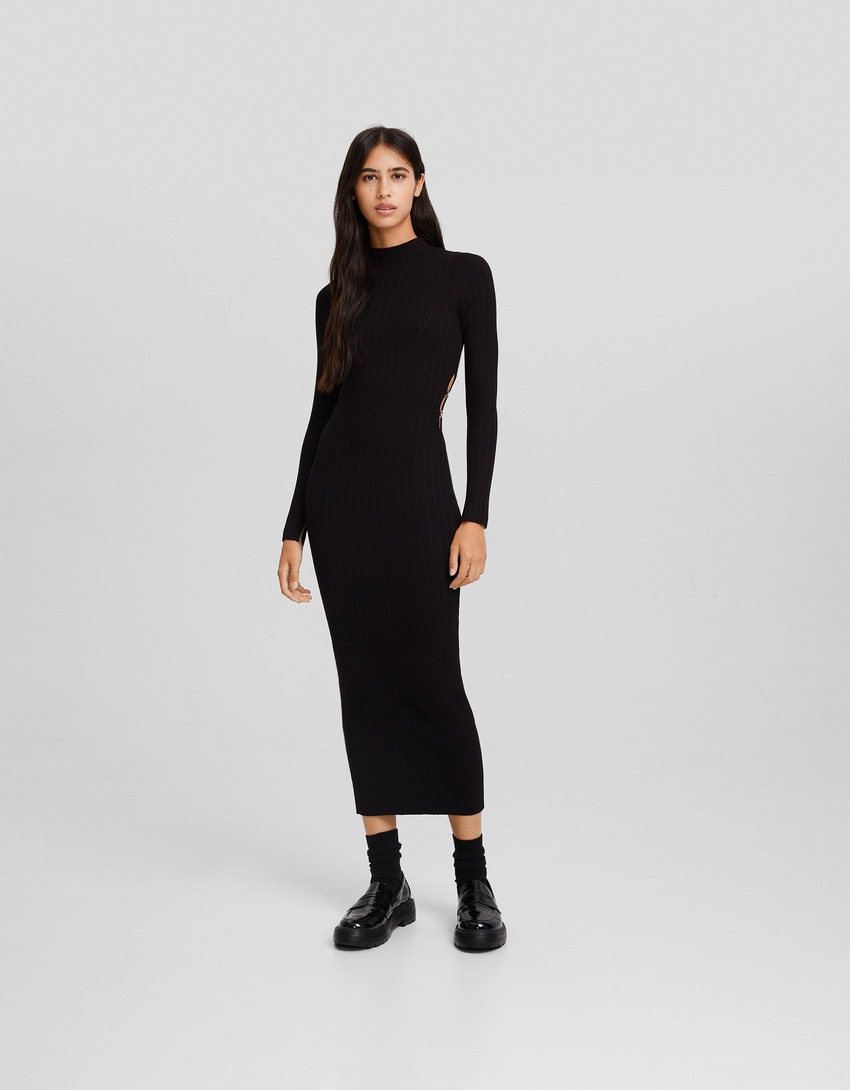 Vestido midi de malha com recorte lateral