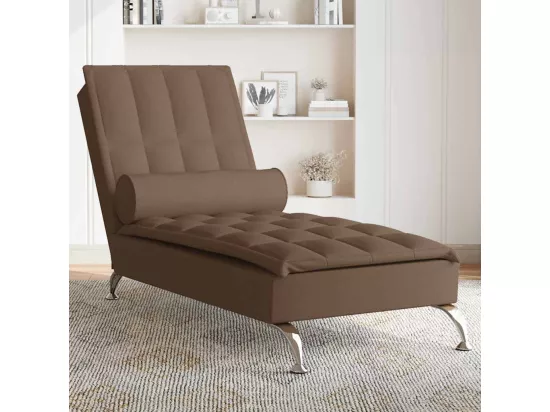 Chaise longue de massage avec traversin marron tissu