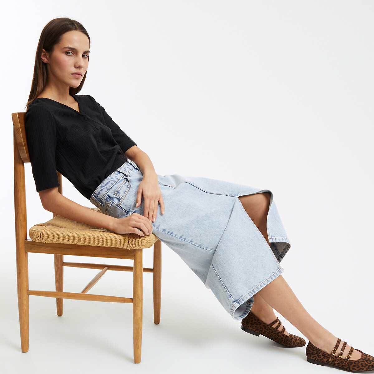 COLEÇÕES LA REDOUTE<br>Calça jeans midi com corte reto