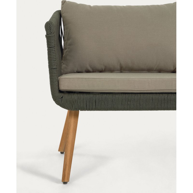 Ensemble d'extérieur Inti - d’un canapé 2 places et 2 fauteuils - tissu - structure en aluminium - pieds en bois d'acacia verte