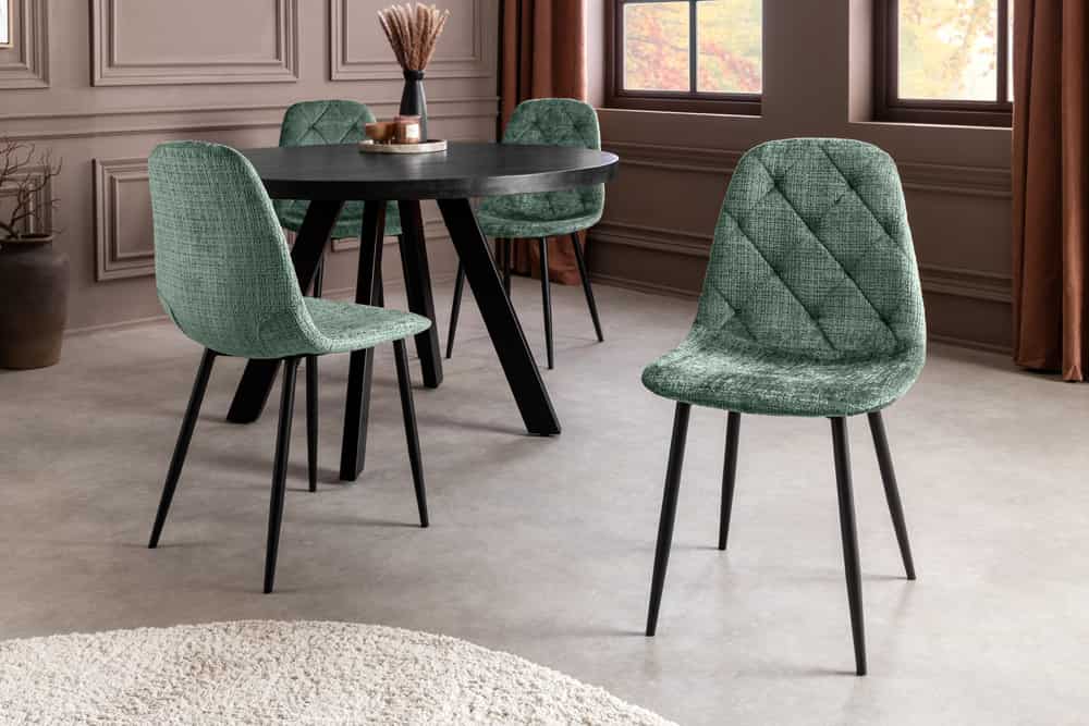 Stilvolles 2er-Set Stühle GLAMM grün Chenille Cremona schwarze Metallbeine