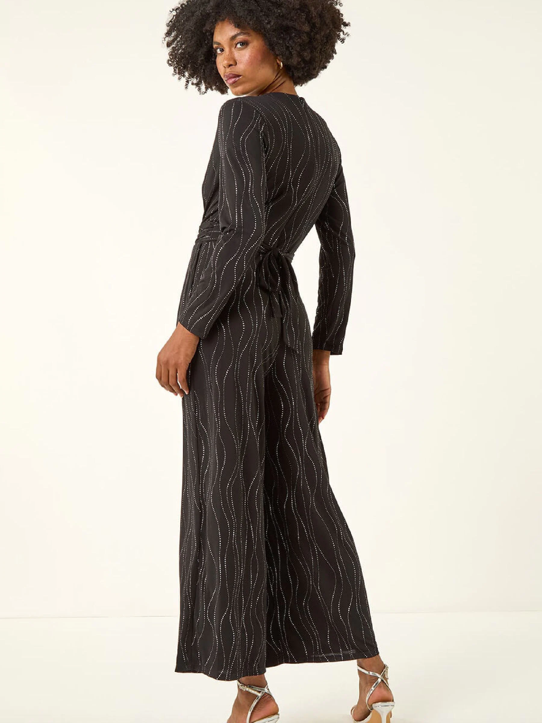 Roman Embellished Wide Leg Stretch Jumpsuit