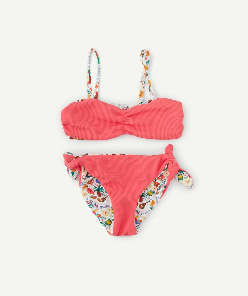 MAILLOT DE BAIN 2 PIÈCES RÉVERSIBLE FILLE ROSE ET IMPRIMÉ
