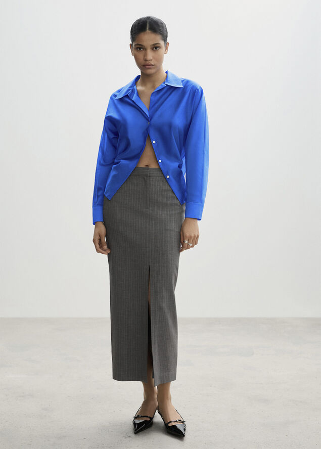 MANGO Satin lyocell shirt Medium blue