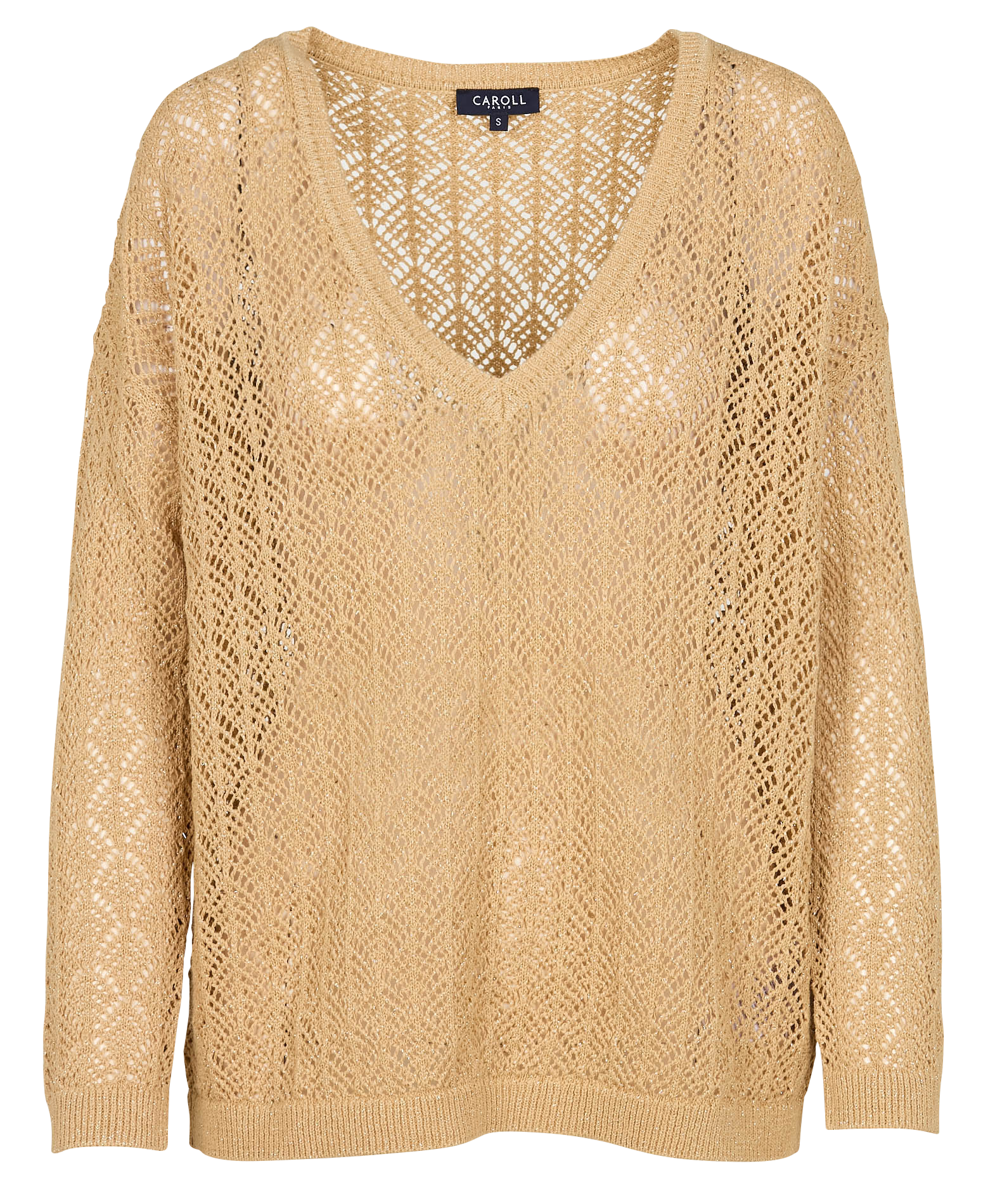 MENZO - Pull droit maille ajourée en coton et lin mélangés | Doré
