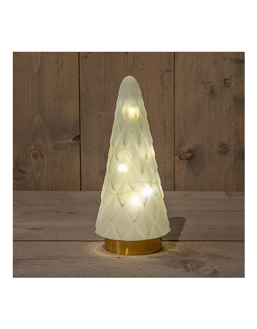 Anna's Collection Glazen Boom Met Gouden Voet - Kerstverlichting - 10.5x24.5 cm Wit Warm Wit 10 led