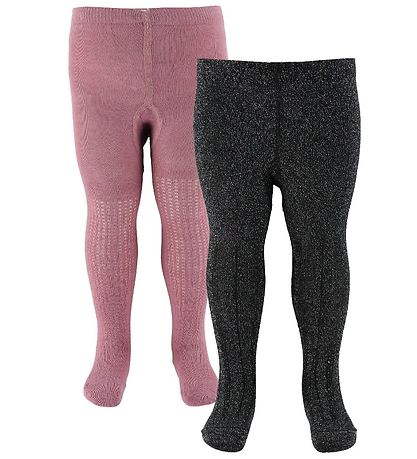 Minymo trømpebukser - 2-pak - Rosa/Sort m. Glimmer