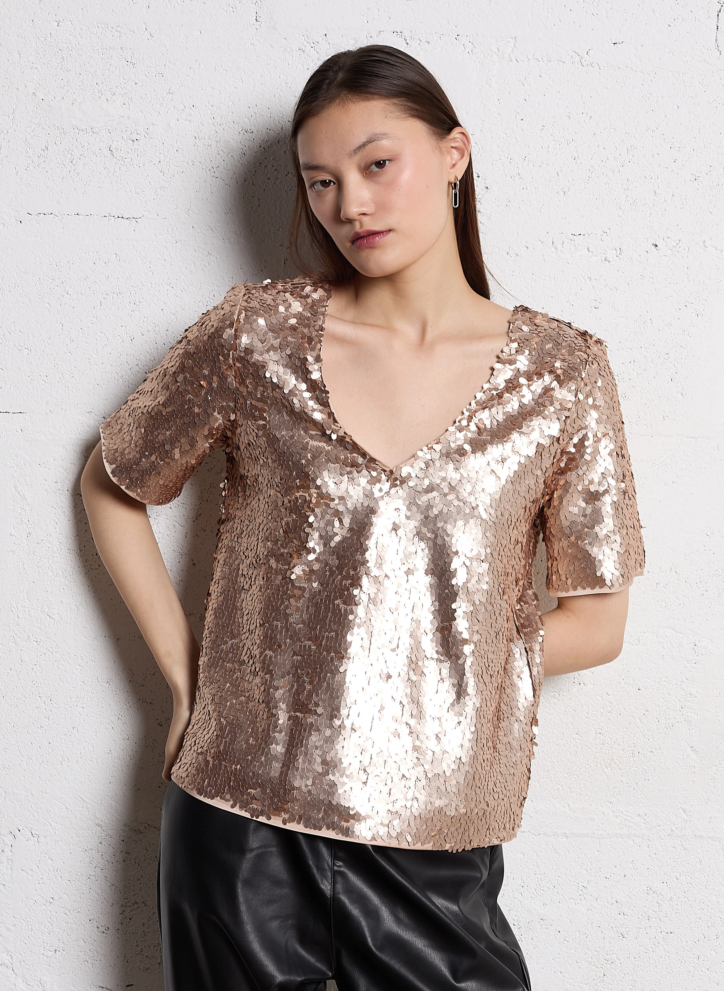 CHANA - Top manches courtes à sequins | Marron