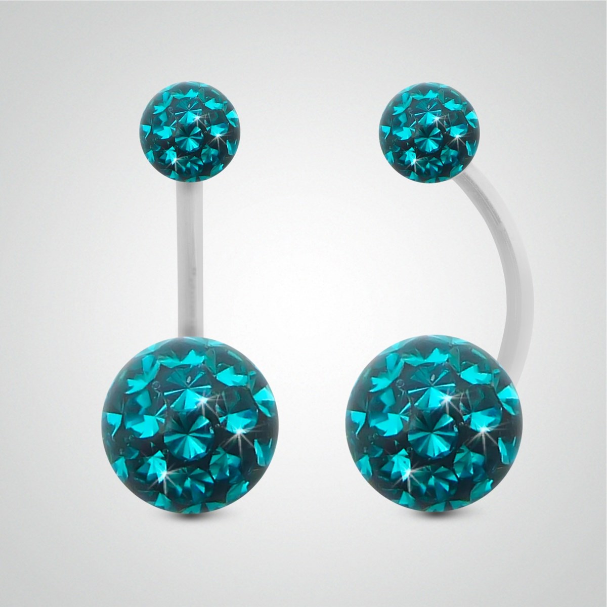 Piercing de nombril en or blanc et cristal de Swarovski turquoise (grand modèle)