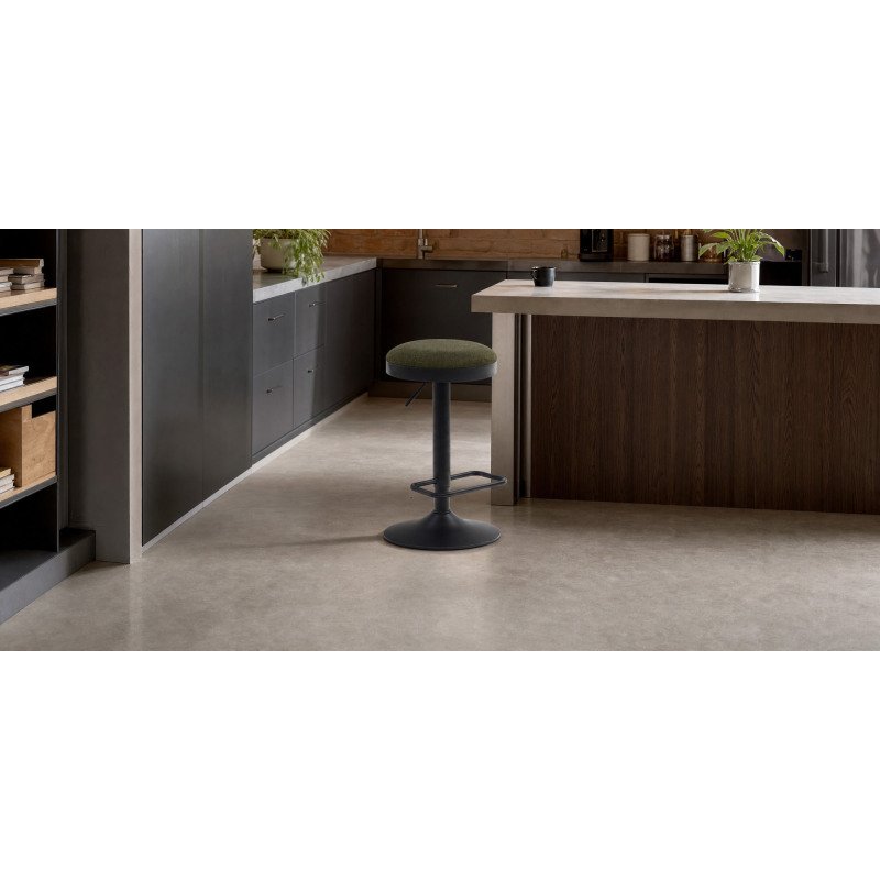 Tabouret Zaib en chenille vert foncé et acier noir mat hauteur 58-80 cm