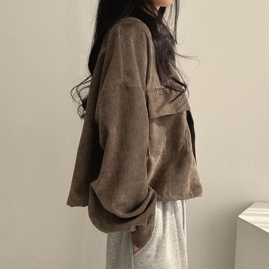 Sisyphi - Effen corduroy losvallend cropped overhemdjack