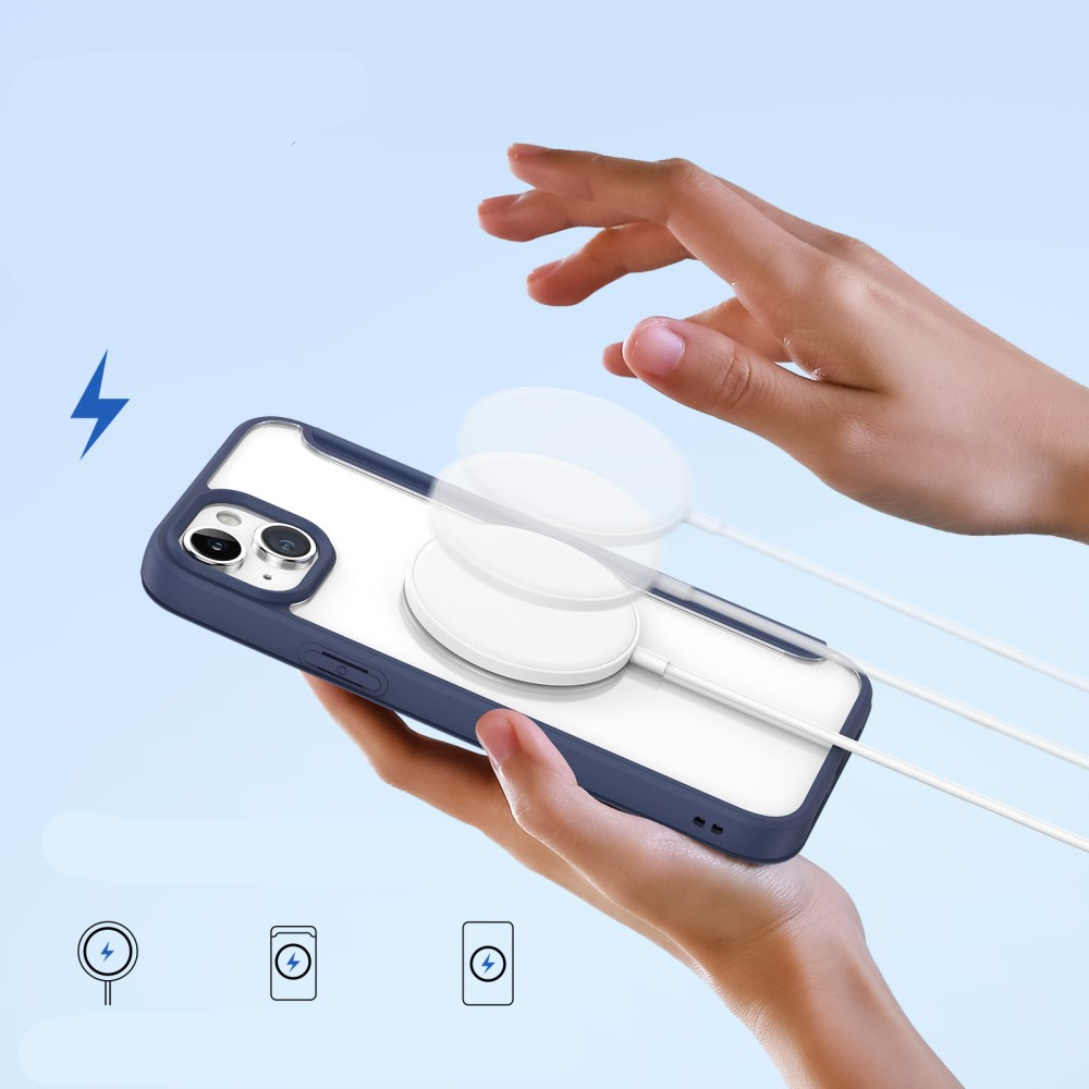 iPhone 15 MagSafe Hybrid Leder Tasche   Kunststoff Rückseite - Blau / Transparent