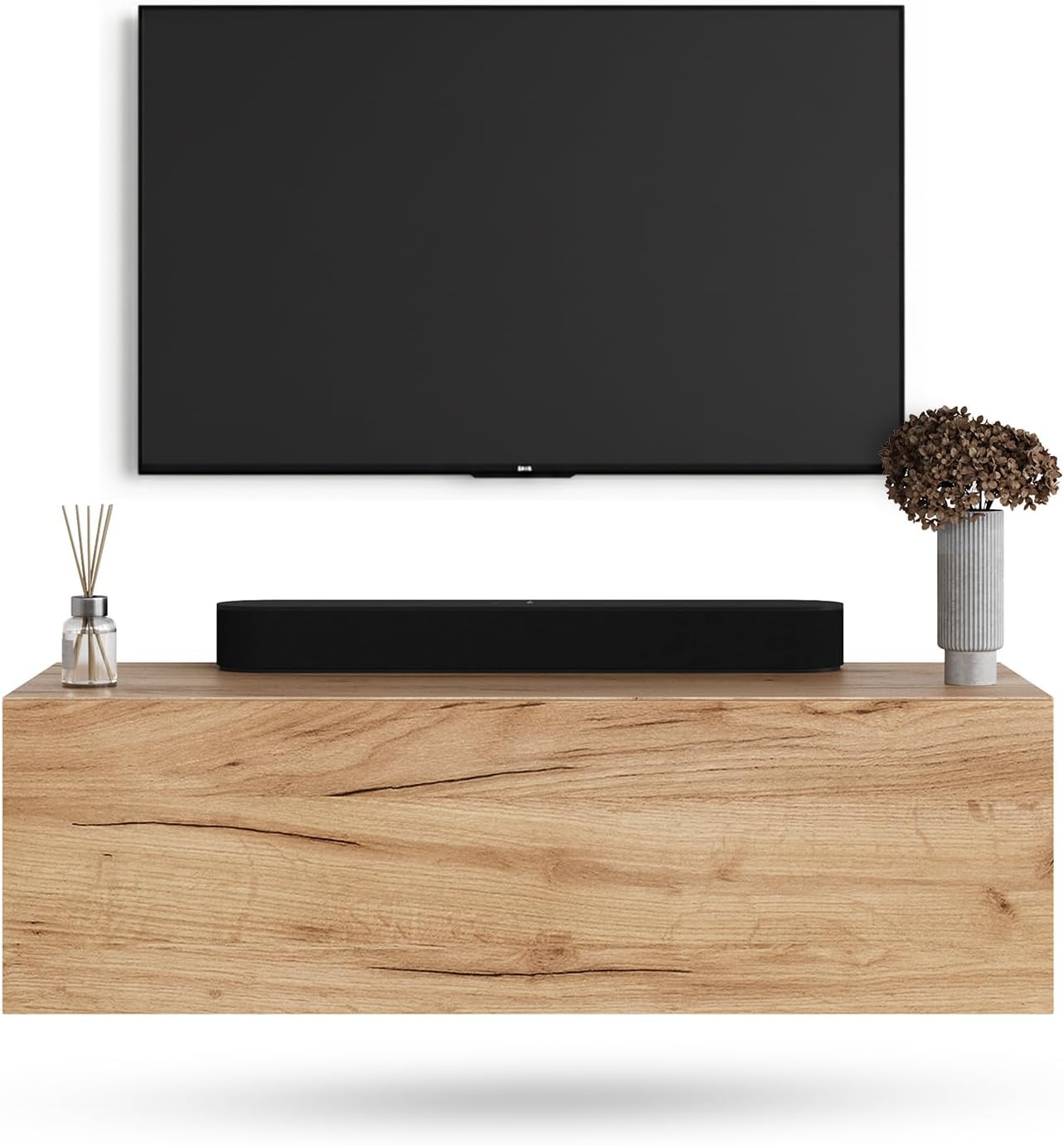 Planetmöbel West TV-Schrank, Fernsehtisch 100 cm lang, TV-Board hängend oder stehend, Fernsehschrank für Wohnzimmer, TV Möbel 37,8 x 100 x 30 cm, Gold Eiche UU9381449