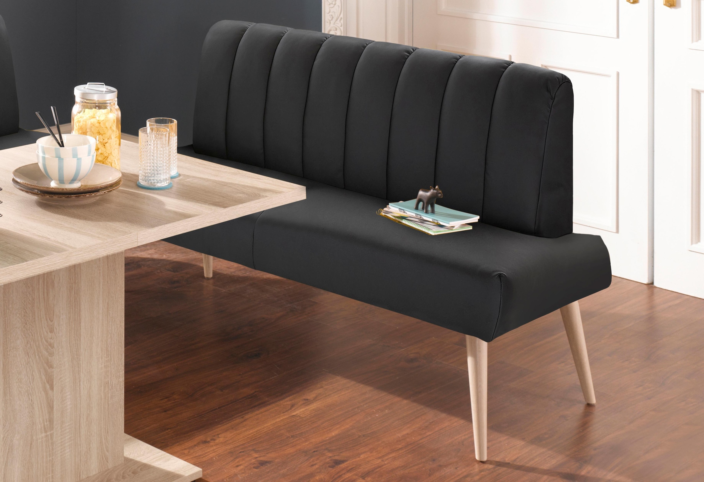 exxpo - sofa fashion Sitzbank »Costa, moderne Rückensteppung, bequem und elegant, hoher Holzfuss« hochwertige Detailverarbeitung, Frei im Raum stellbar