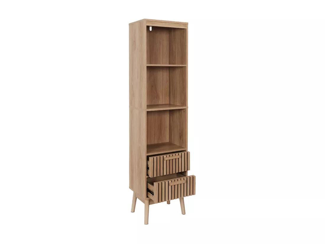 PAJAN - Rangement Colonne 3 Etagères 2 Tiroirs Effet Bois avec Tasseaux