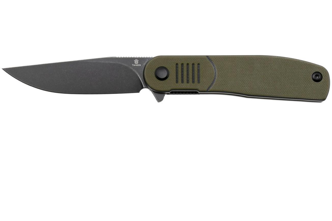 Tenable Knives Einar T2072A1 Blackwashed Nitro-V, Olive Green Black G10, zakmes, Justin Lundquist design