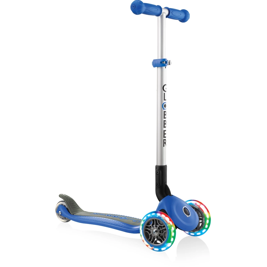Globber Scooter Primo Foldable mit Leuchtrollen, navy-blau