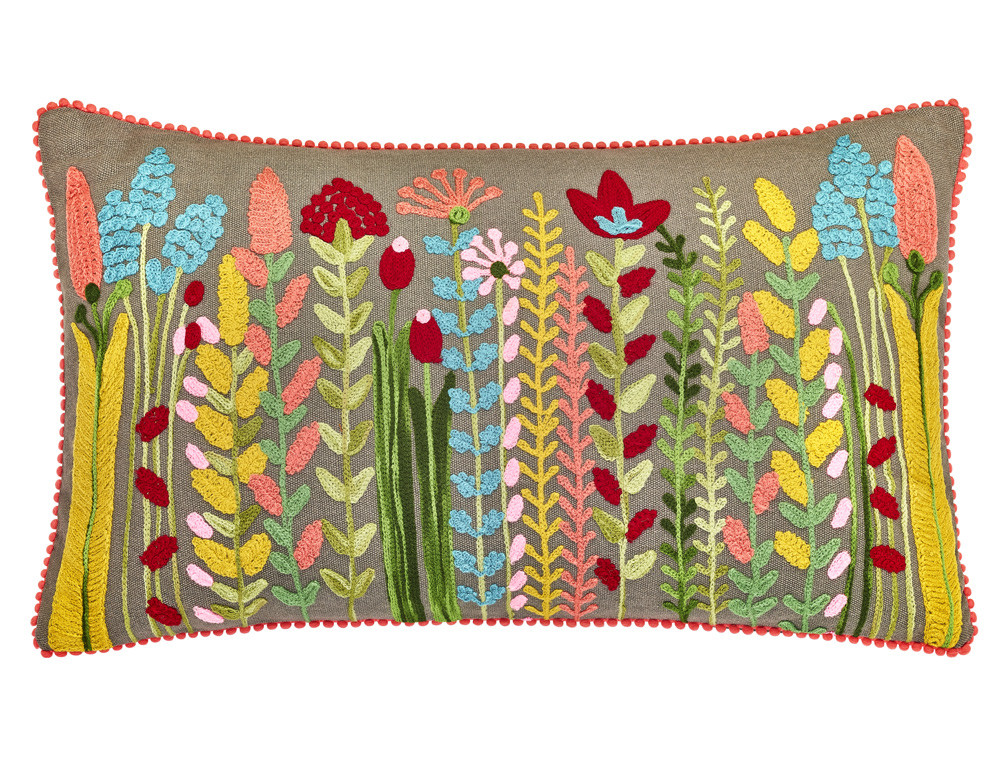 Coussin brodé fond gris-Floralies
