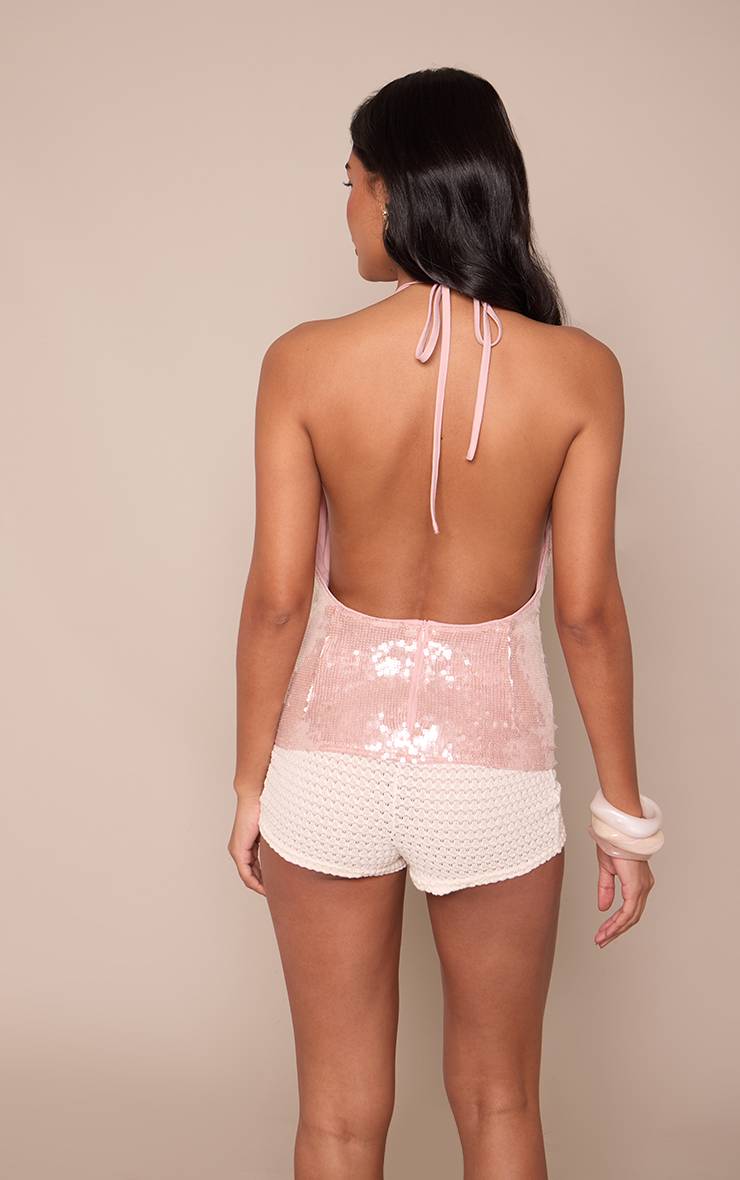 Rose Haut Dos-nu Col Bénitier Plongeant À Paillettes