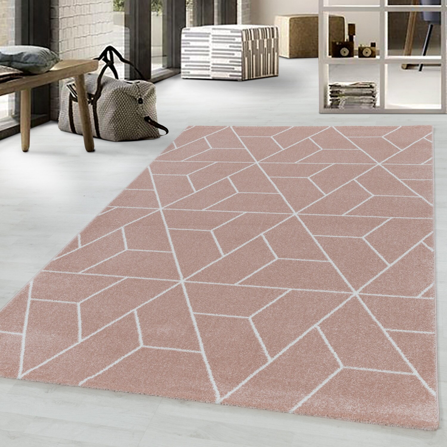 Designer Kurzflor Teppich modern design Wohnzimmer meliert kariert Höhe 10 mm