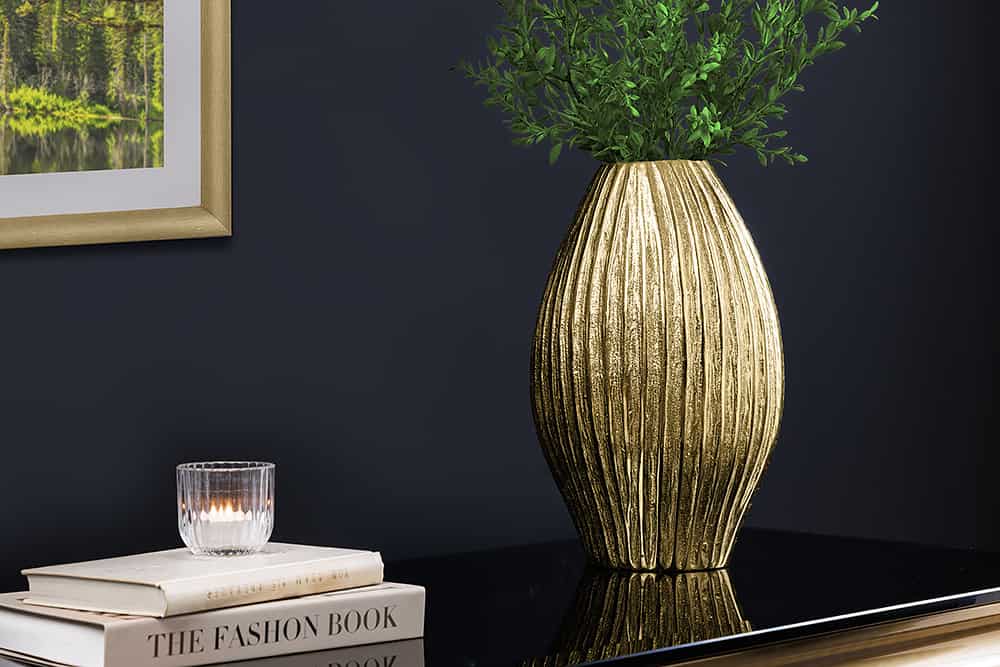 Moderne Vase ELEGANCE 35cm gold antik Metall Hammerschlag Design
