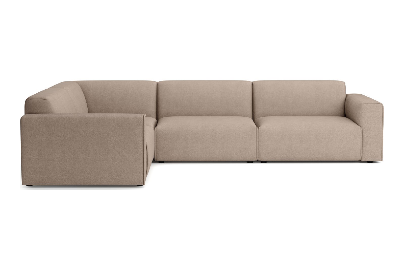 Monaco hjørnesofa 1,5/3 hjørnesofa. Tekstil Brego 34 Light Brown med sorte ben. Std komfort.
