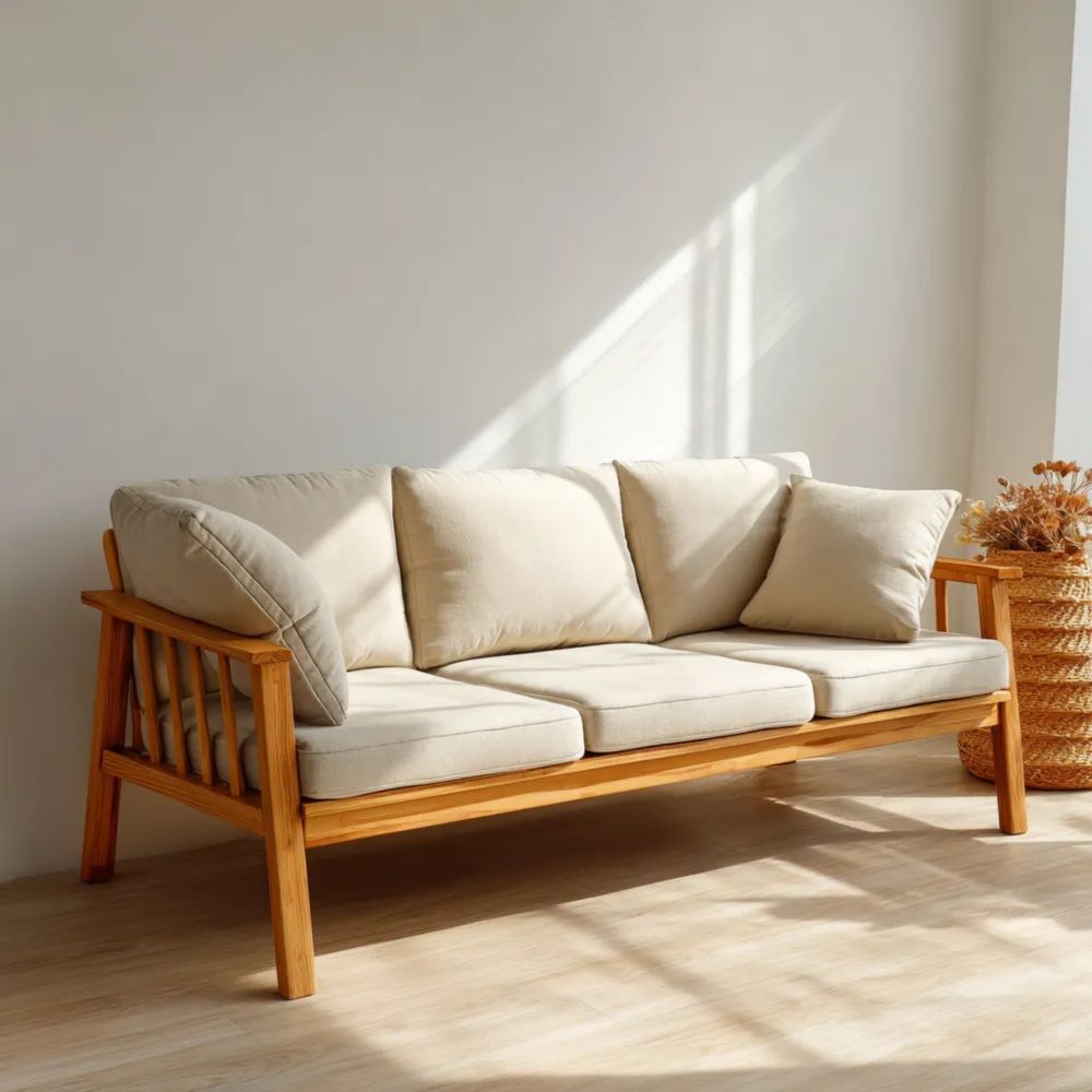 3-Sitzer-Sofa Holzrahmen Leinen 210x75x80 cm - Beige - Skandinavischer