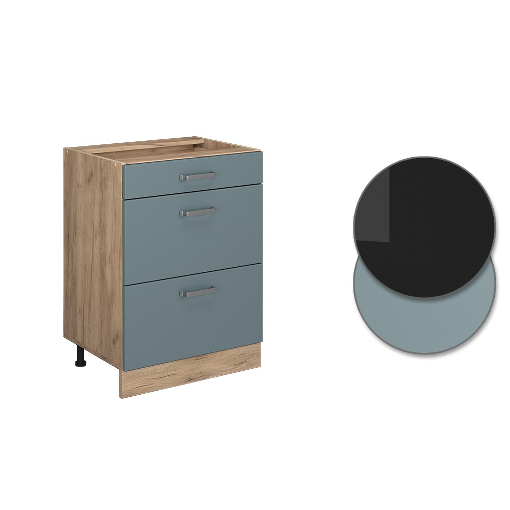 Vicco Schubladenunterschrank Küchenschrank R-Line Solid Eiche Blau Grau 60 cm modern