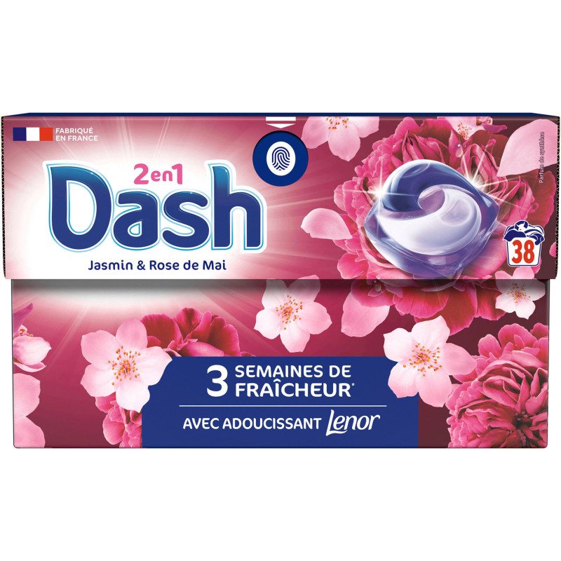 Lessive Pods Dash 2 en 1 fraicheur Jasmin et rose de mai - 38 lavages