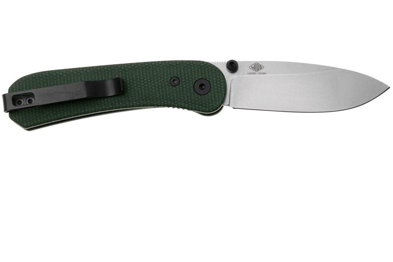 KNAFS Lander, KNAFS-00156, 14C28N, Contoured Green Canvas Micarta, zakmes