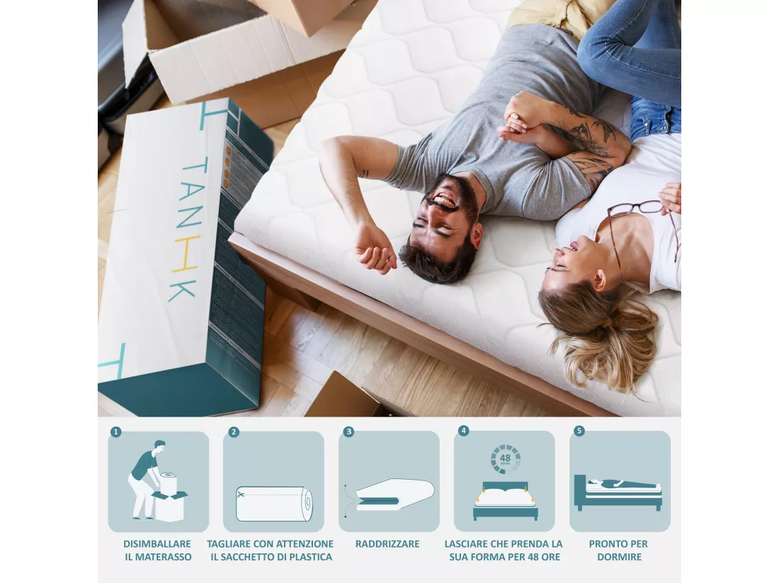 TANHK Matelas double couche à mémoire de forme 160x200, 20cm, Moelleux, Hypoallergénique, Housse amovible, Fabriquée en Italie